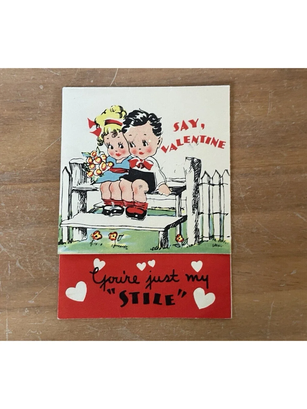 Say Valentine You’re Just My Style Couple On Bench Valentine Greeting Card